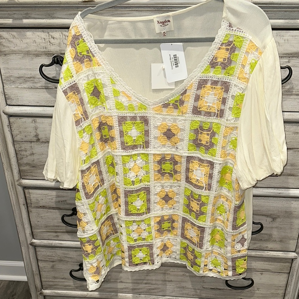 Hayden Crochet Blouse Cream and Yellow Relaxed Fit